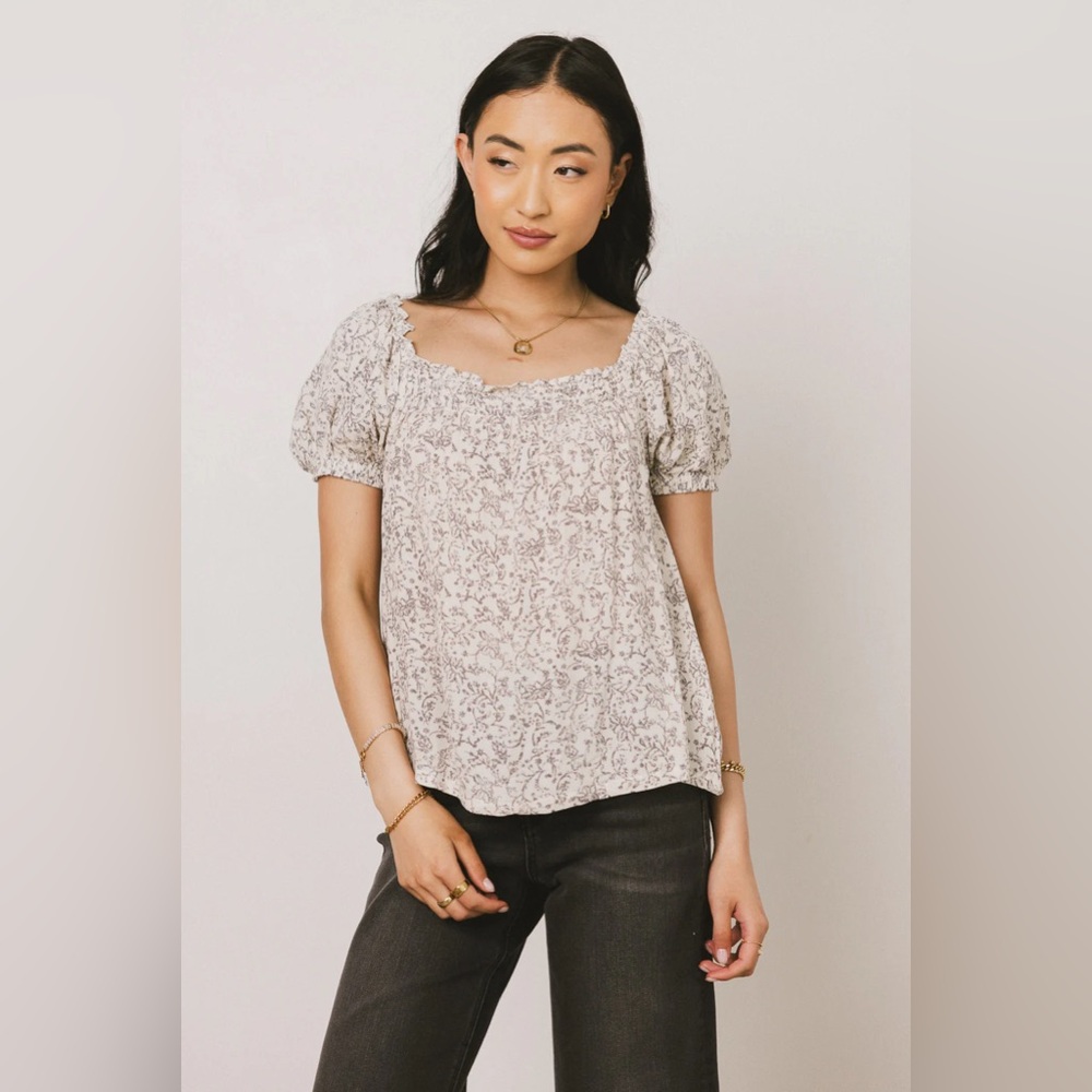 Bohme Shay Abstract Blouse - Floral Print Puff Sleeve Top
